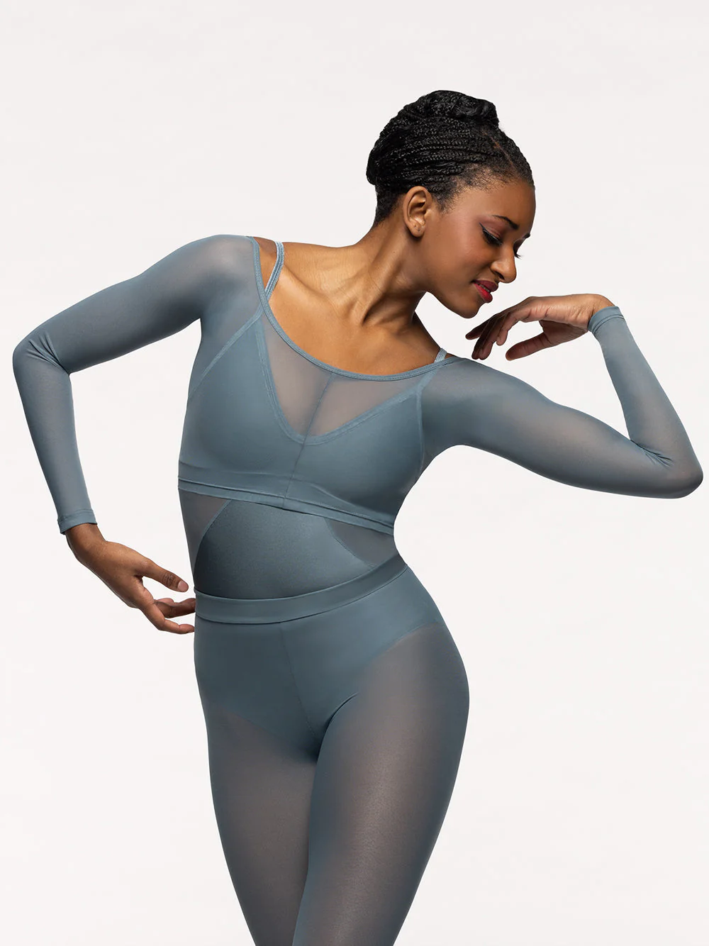 Back Seam Crop Top Blue Agave Mesh RTW - Image 3