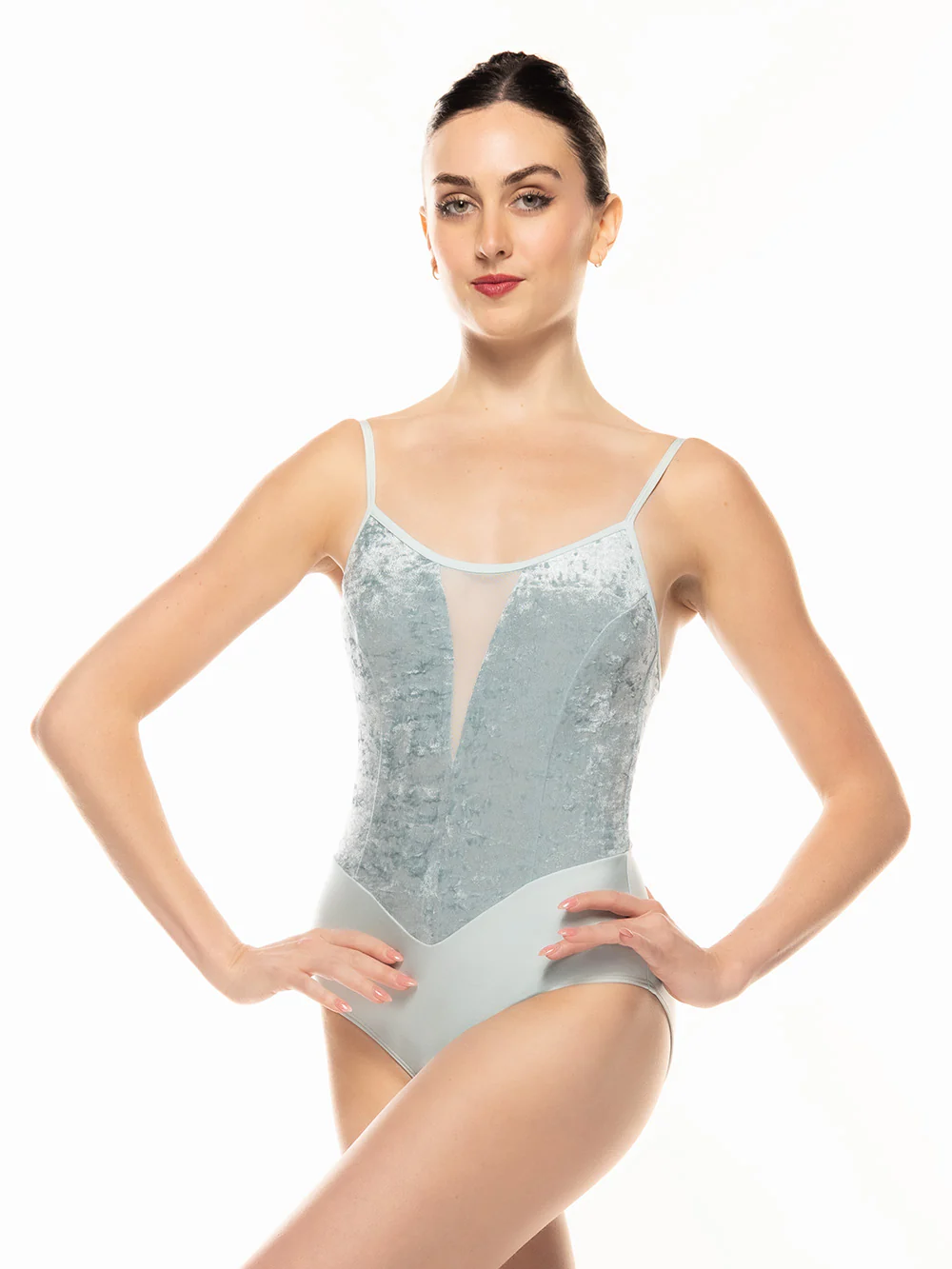 Chloe Leotard Baby Blue Distressed Velvet Kids RTW - Image 5