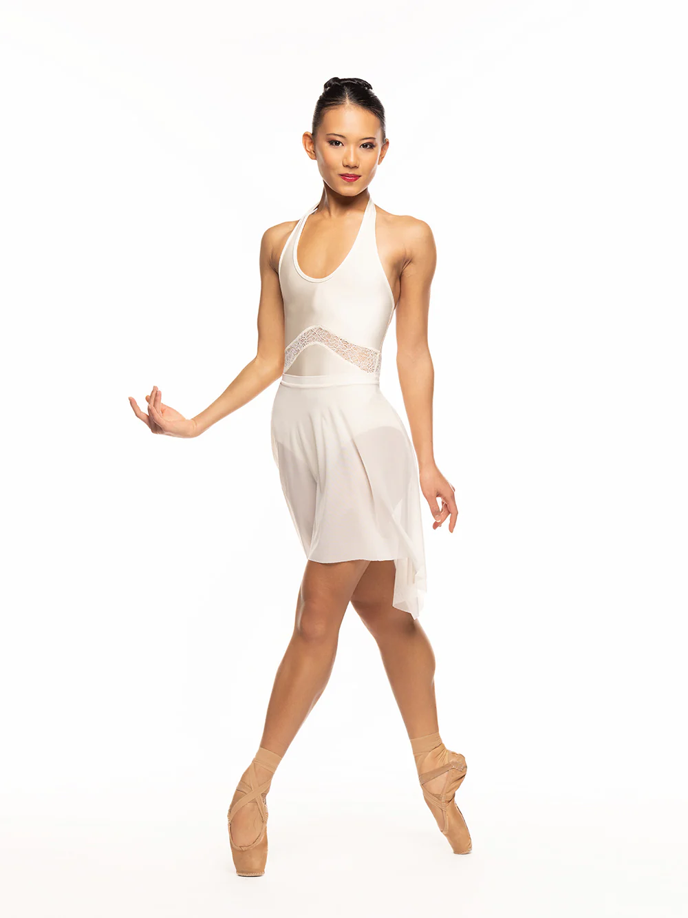 Long High-Low Skirt Cream Mesh RTW - Image 3