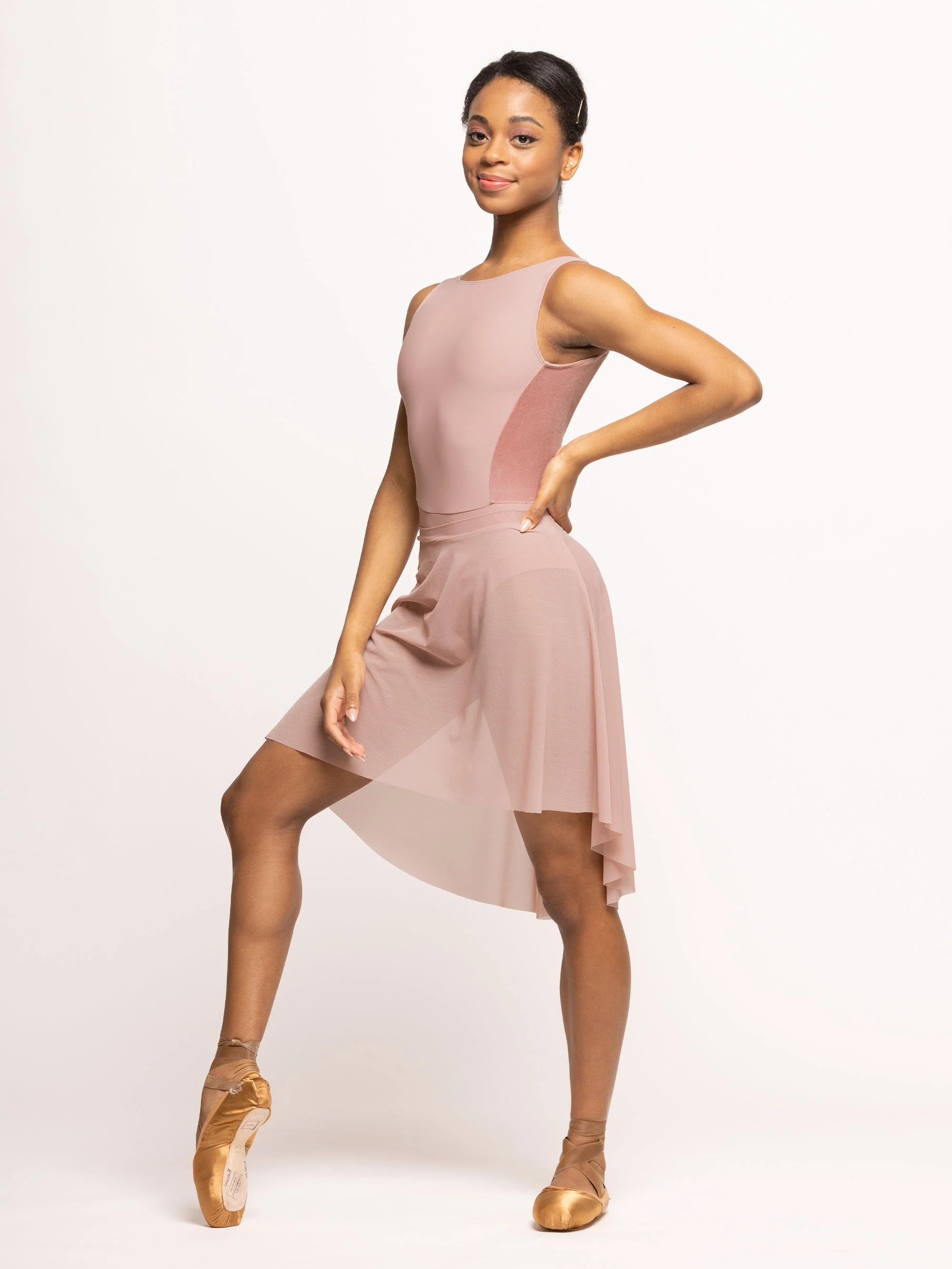 Long High-Low Skirt Dusty Rose Mesh RTW - Image 3
