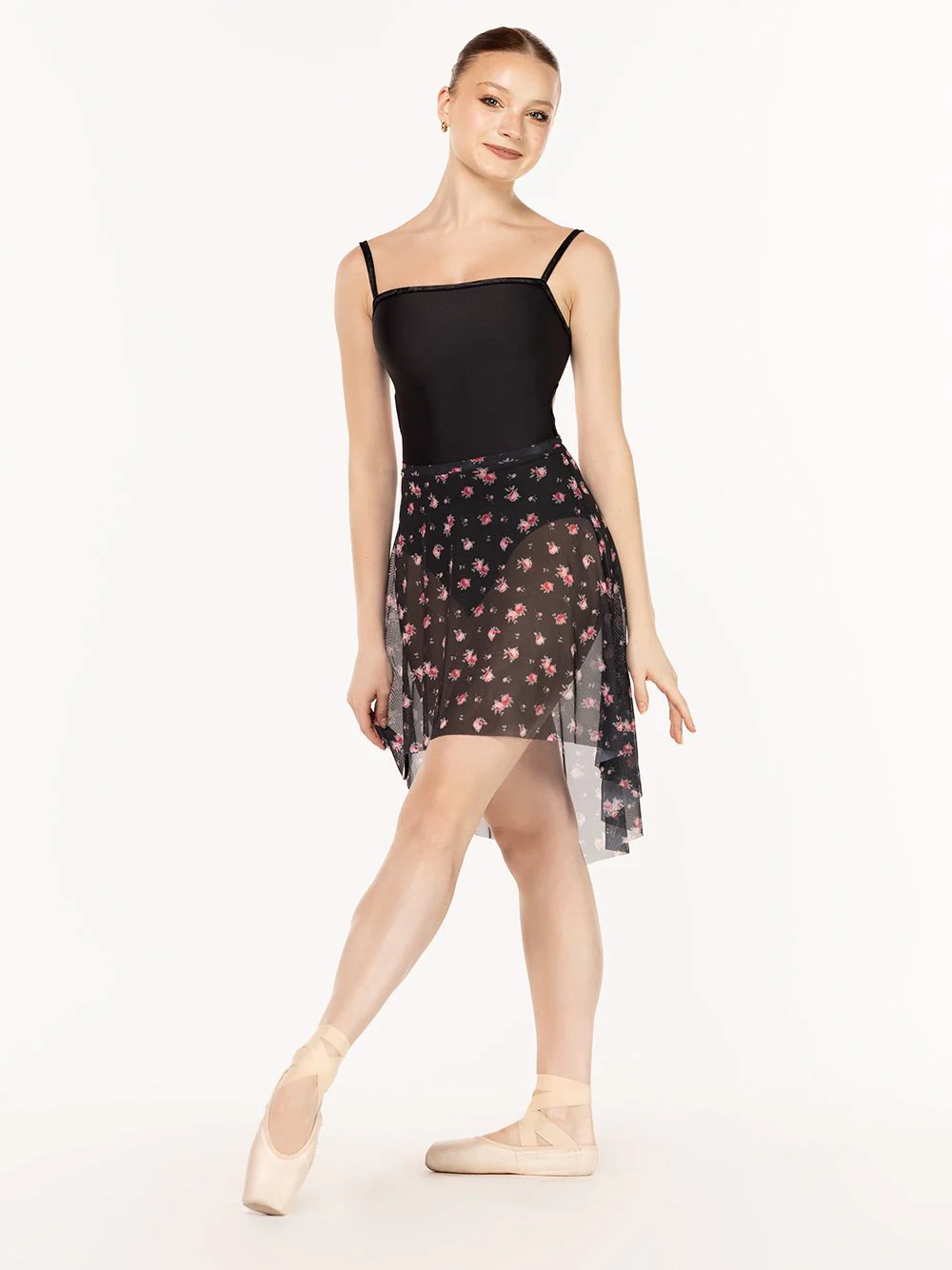 Long High-Low Skirt Miniflora Black Mesh RTW - Image 3
