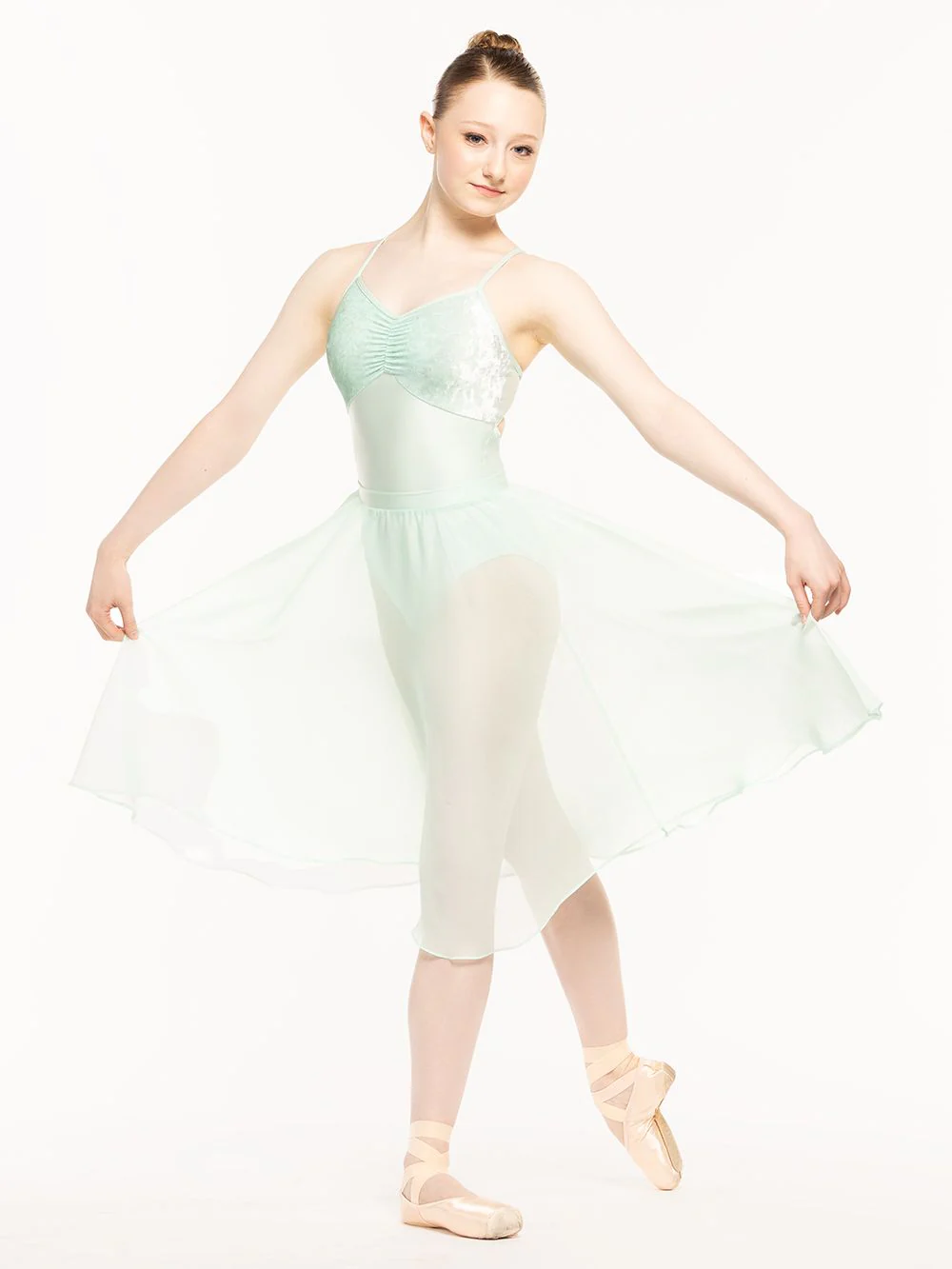 Mackenzie Leotard Spearmint Crushed Velvet Kids RTW - Image 3