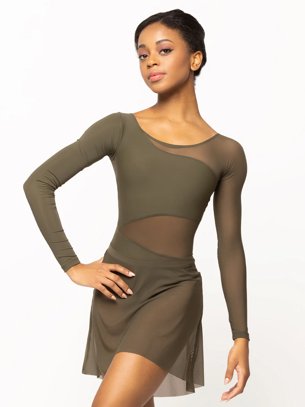 Short High-Low Skirt Dark Olive Mesh RTW