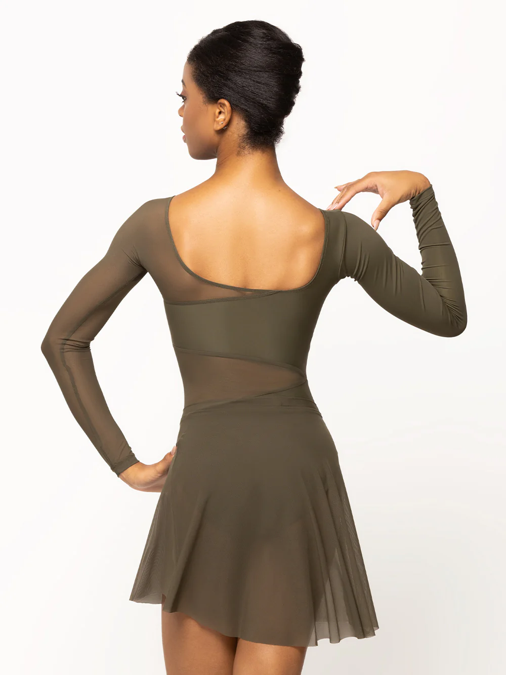 Short High-Low Skirt Dark Olive Mesh RTW - Image 2