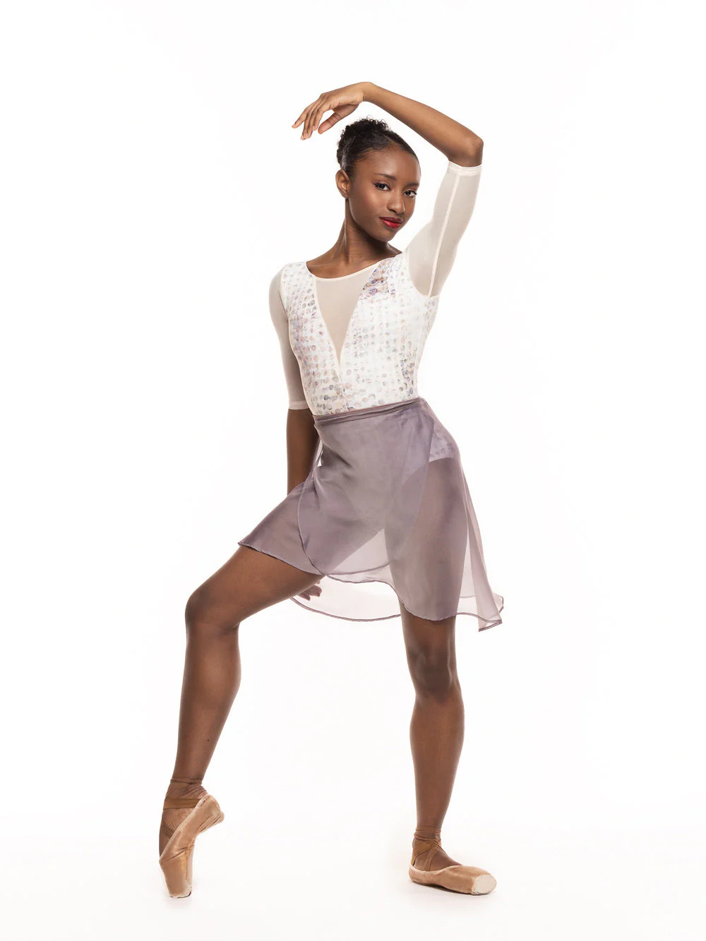 Vienna Mid High-Low Wrap Skirt Truffle Chiffon RTW - Image 3