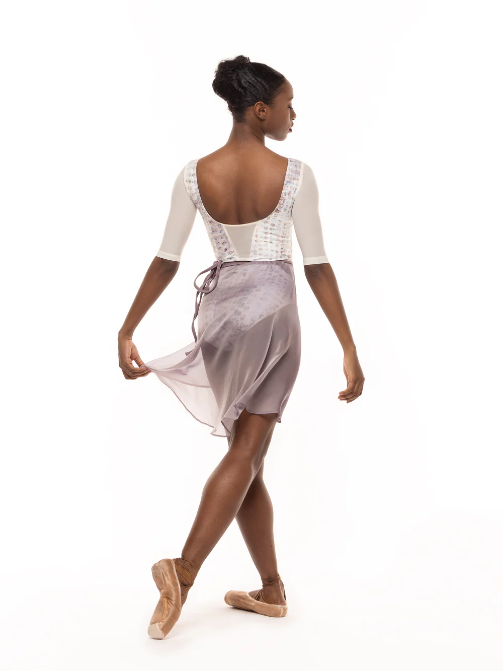 Vienna Mid High-Low Wrap Skirt Truffle Chiffon RTW - Image 4