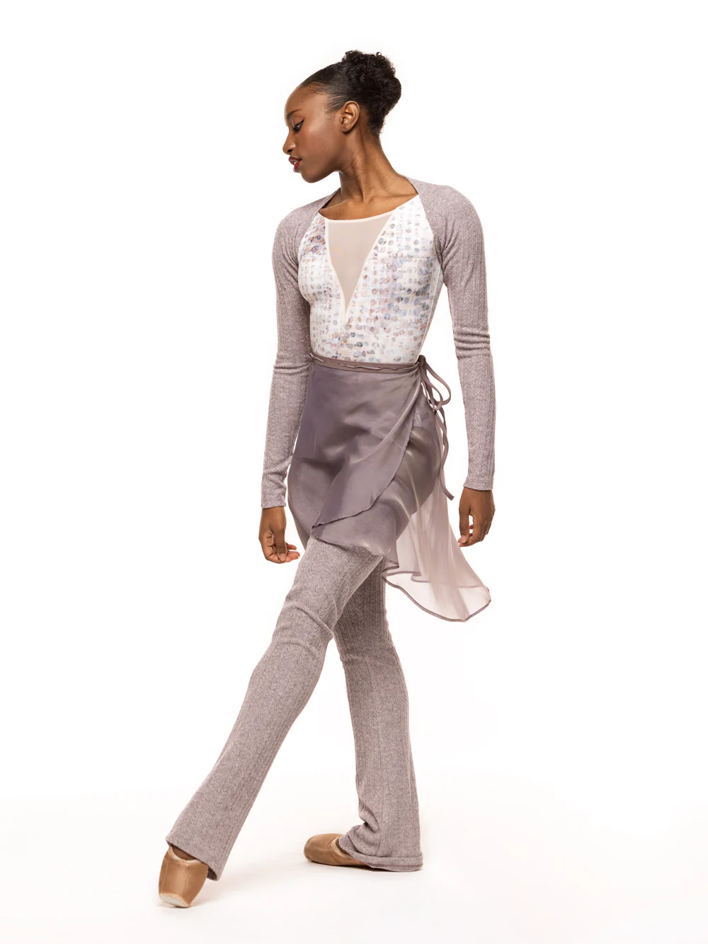 Vienna Mid High-Low Wrap Skirt Truffle Chiffon RTW - Image 7