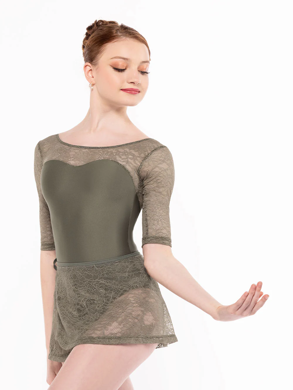 Vienna Short Wrap Skirt Dusty Olive Lace RTW