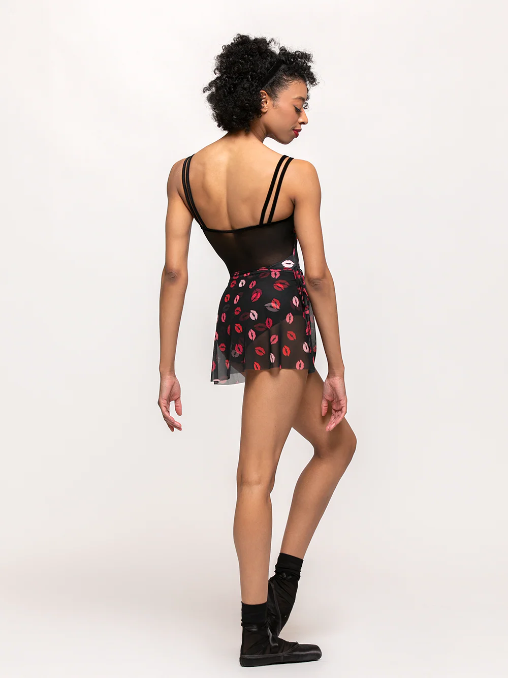 Vienna Short Wrap Skirt Kisses Black Mesh RTW - Image 3